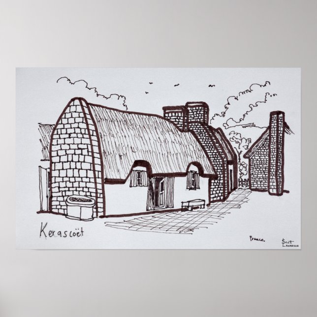 Thatched Houses, Kerascoet | Brittany, France Poster (Front)