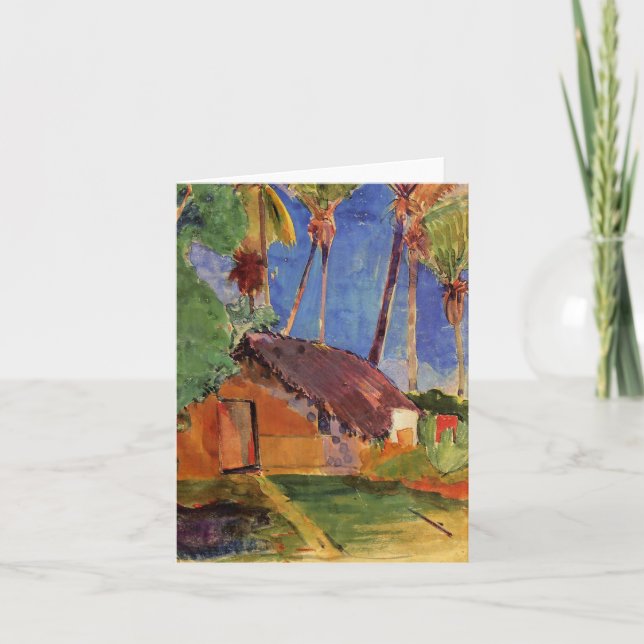 'Thatched Hut Under Palms' - Paul Gauguin Card (Front)