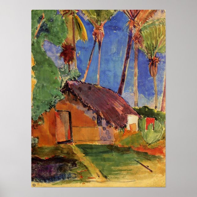 'Thatched Hut Under Palms' - Paul Gauguin Print (Front)