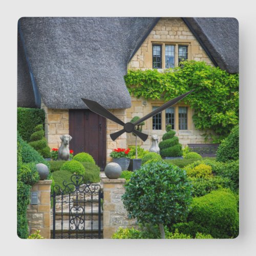 Thatched roof cottage square wall clock