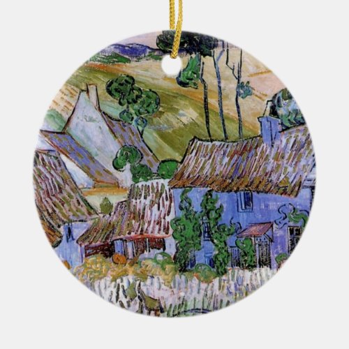 Thatched Roof Cottages by Hill by Vincent van Gogh Ceramic Ornament