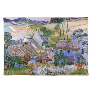 Thatched Roof Cottages by Hill by Vincent van Gogh Cloth Placemat