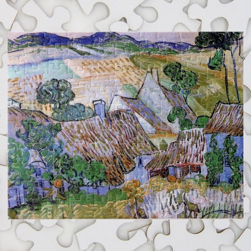 Thatched Roof Cottages by Hill by Vincent van Gogh Jigsaw Puzzle