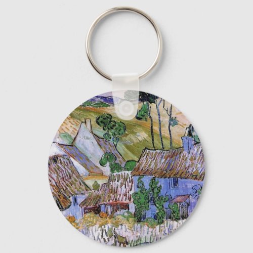 Thatched Roof Cottages by Hill by Vincent van Gogh Keychain