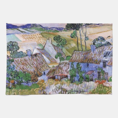 Thatched Roof Cottages by Hill by Vincent van Gogh Kitchen Towel