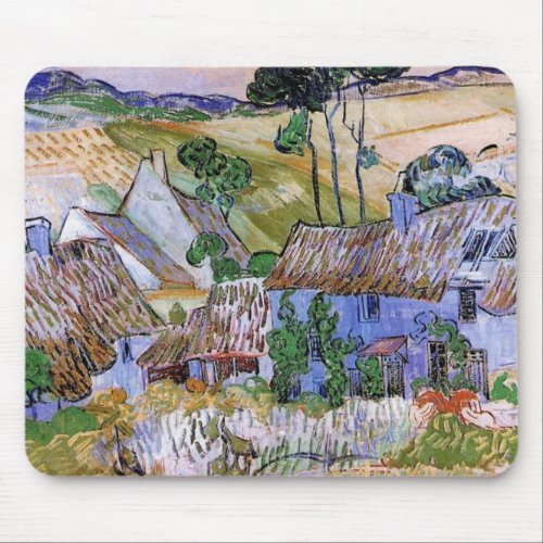 Thatched Roof Cottages by Hill by Vincent van Gogh Mouse Pad