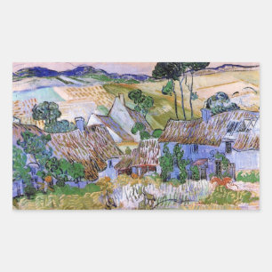 Thatched Roof Cottages by Hill by Vincent van Gogh Rectangular Sticker