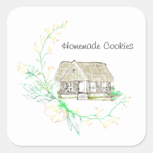 Thatched Roof English Cottage Square Stickers