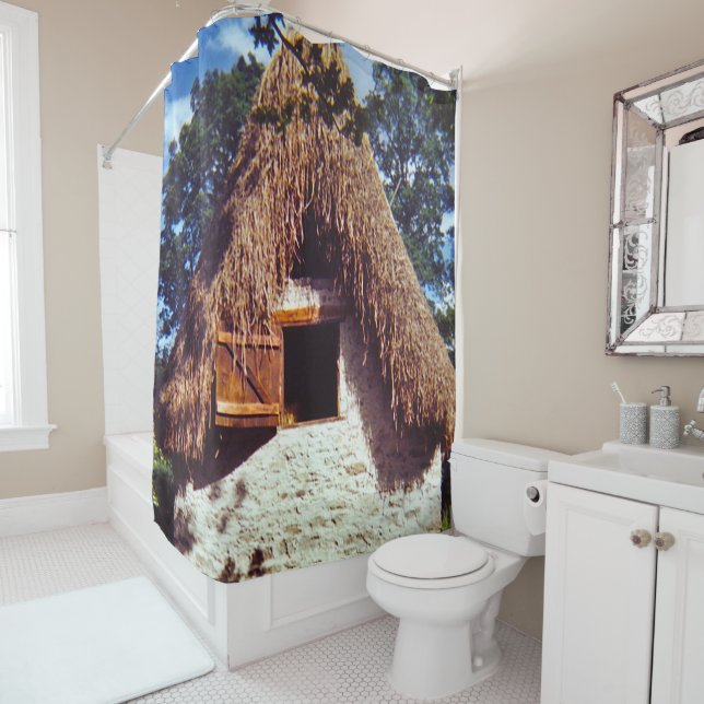 Thatched Roof Hut Shower Curtain (In Situ)