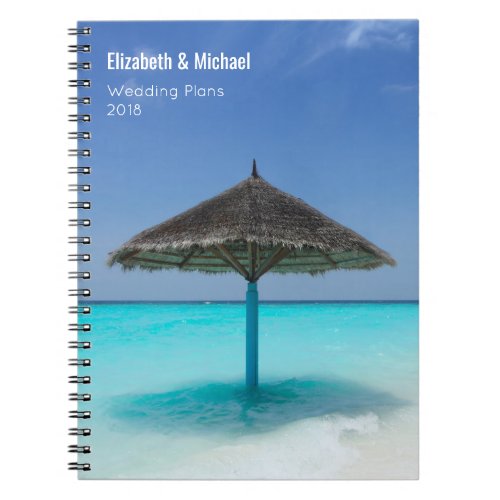 Thatched Umbrella on Tropical Beach Wedding Plans Notebook