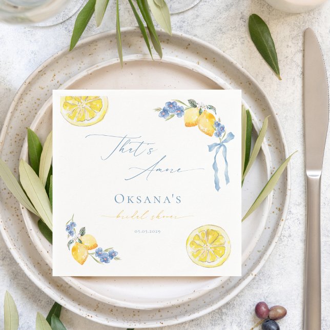 That's Amore Blue Bow Lemons Italian Bridal Shower Napkins (Creator Uploaded)