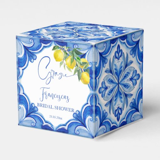 That's amore Blue tile lemon Italian bridal shower Favor Boxes | Zazzle