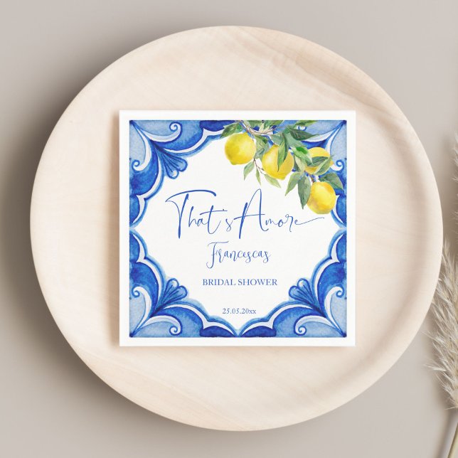 That's amore Blue tile lemon Italian bridal shower Napkins (That's amore Blue tiles lemons vintage Italian bridal shower personalized Napkins table decor)