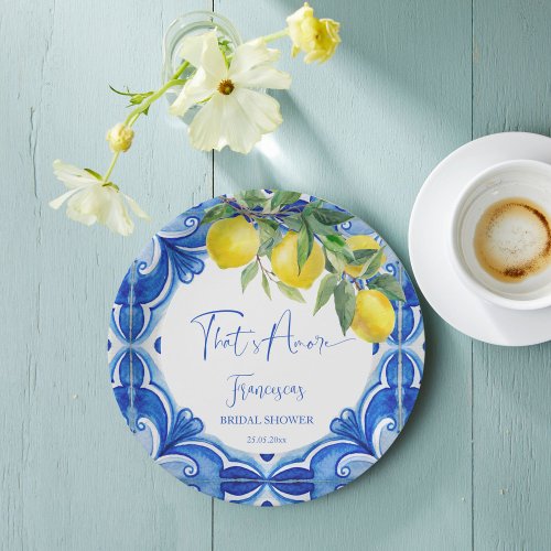 Thats amore Blue tile lemon Italian bridal shower Paper Plates