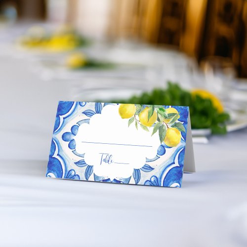 Thats amore Blue tile lemon Italian bridal shower Place Card