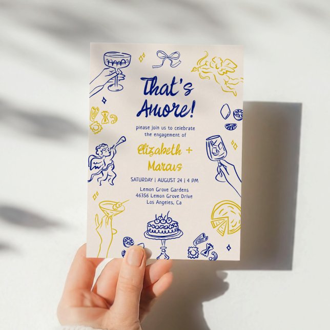 That's Amore! Blue & Yellow Italian Engagement Invitation (Creator Uploaded)