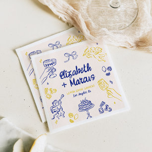 That's Amore! Blue & Yellow Italian Engagement Napkins