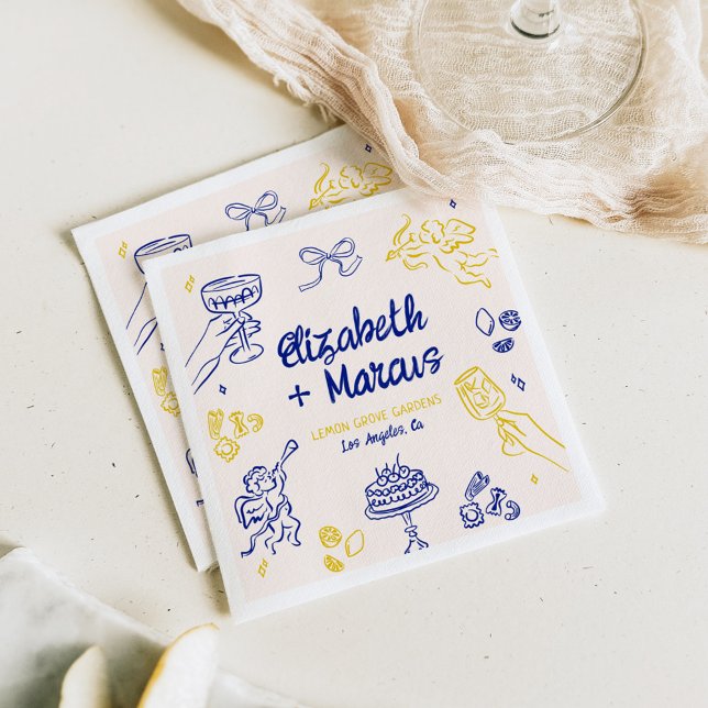 That's Amore! Blue & Yellow Italian Engagement Napkins (Creator Uploaded)