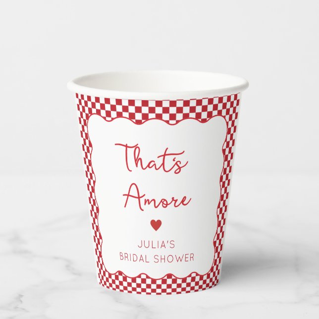 "That's Amore" Bridal Shower Chic Red Checkered  Paper Cups (Front)