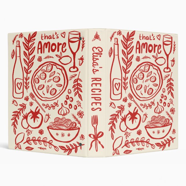 That's Amore Bridal Shower CUSTOM Cute Recipe 3 Ring Binder (Background)