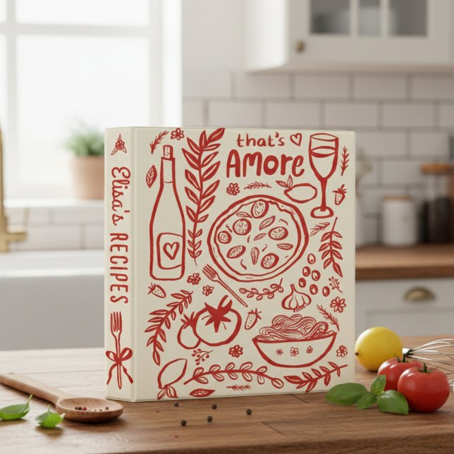 That's Amore Bridal Shower CUSTOM Cute Recipe 3 Ring Binder (That's Amore Italian Food Bridal Shower CUSTOM Cute Recipe 3 Ring Binder)