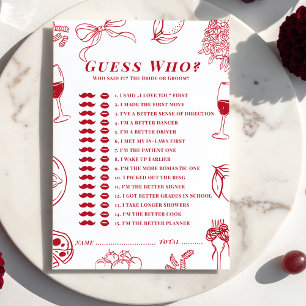 That's Amore Bridal Shower Guess Who Game  Note Card