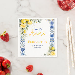 That's Amore Bridal Shower Lemon and Blue Floral Napkins