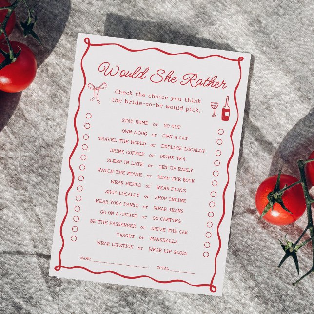 That's Amore Bridal Shower Would She Rather Game Invitation (Creator Uploaded)