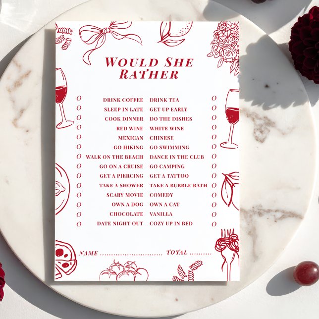 That's Amore Bridal Shower Would She Rather Game  Note Card (Creator Uploaded)