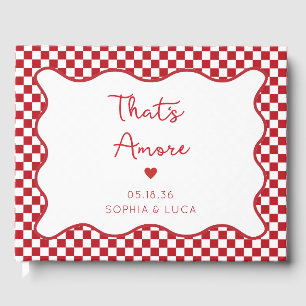 "That's Amore" Chic Red Checkered Italian Wedding Guest Book