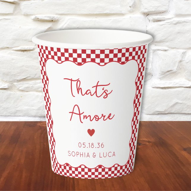"That's Amore" Chic Red Checkered Italian Wedding Paper Cups (Creator Uploaded)