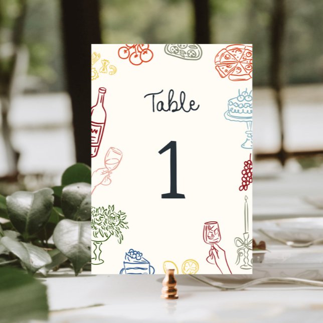 That's Amore Colorful Illustrated Table Number (Creator Uploaded)
