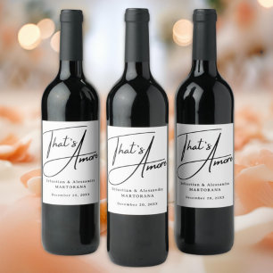 That's Amore! Elegant Black Script Wedding Wine Label