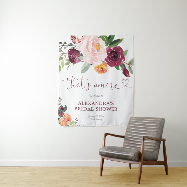 That's Amore fall floral burgundy bridal shower Tapestry (In Situ)