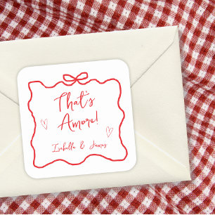 That's Amore Hand Drawn Bow Italian Couples Shower Square Sticker