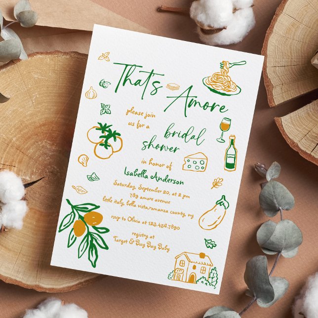 That's Amore Hand Drawn Italian Bridal Shower Invitation (Creator Uploaded)