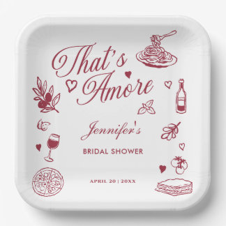 Thats Amore Hand Drawn Italian Bridal Shower Paper Plates