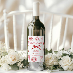 That's Amore Hand Drawn Italian Bridal Shower Wine Label
