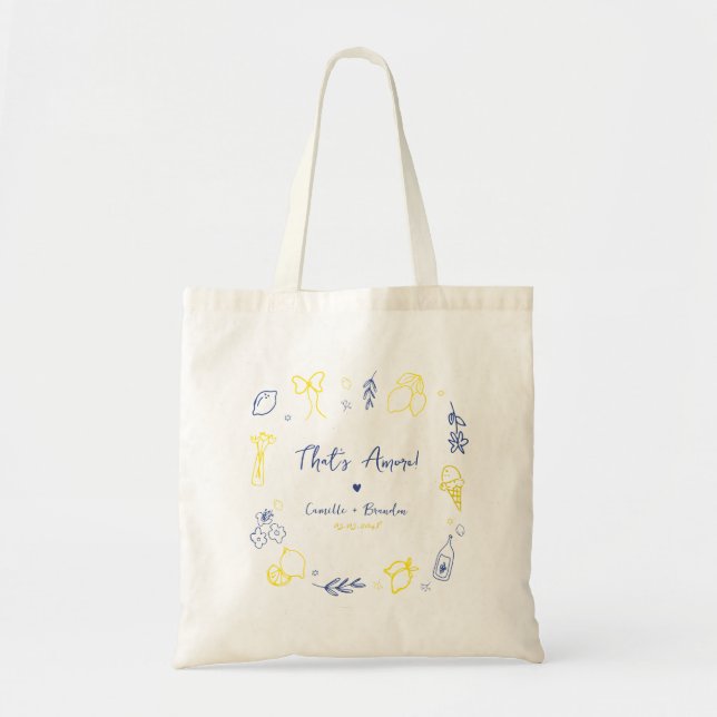 Thats Amore Hand Drawn Italian Lemon Favor Tote Bag (Front)