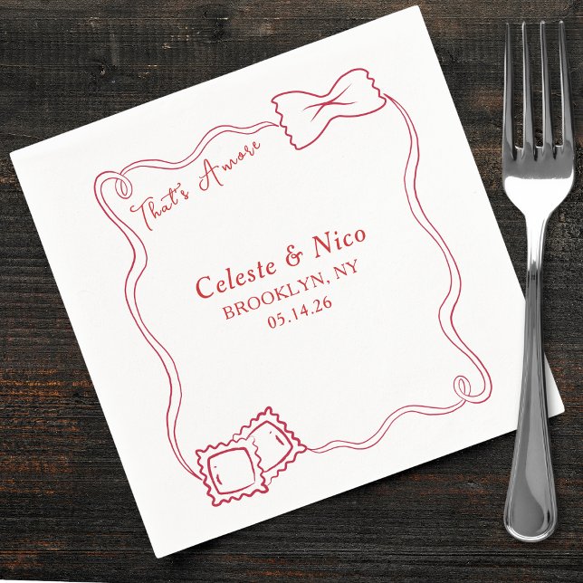 That's Amore Hand Drawn Pasta Red Italian Wedding Napkins (Creator Uploaded)