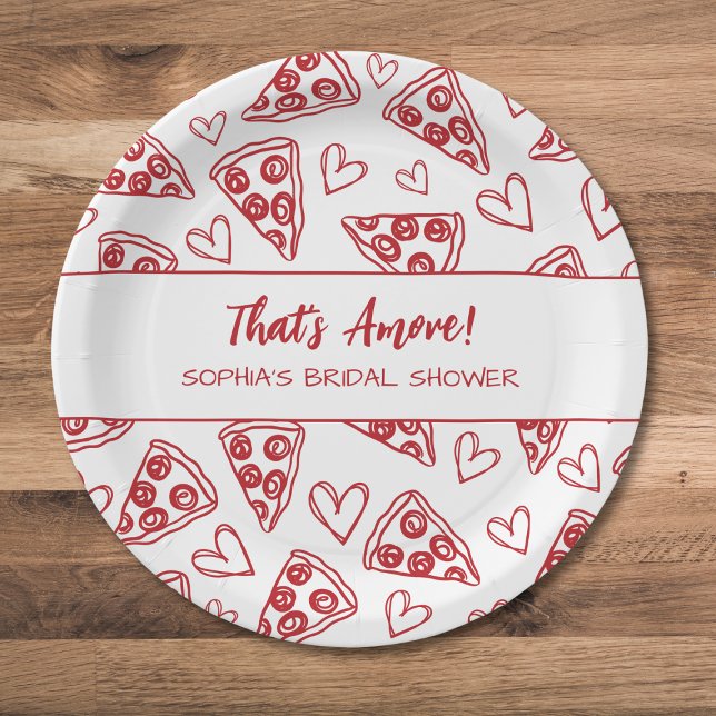 That's Amore Hand Drawn Pizza Party Bridal Shower Paper Plates (Creator Uploaded)