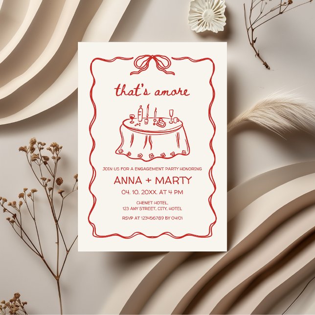 That's amore Hand-illustrated Red Engagement Party Invitation (That's amore Hand-drawn Hand-illustrated Engagement Party Invitation)