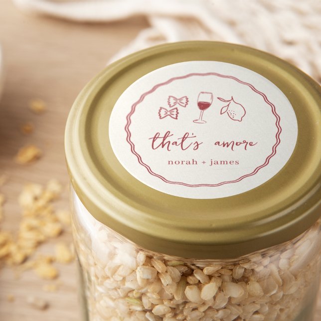 "That's Amore" Handwritten Bridal Shower Classic Round Sticker (Creator Uploaded)