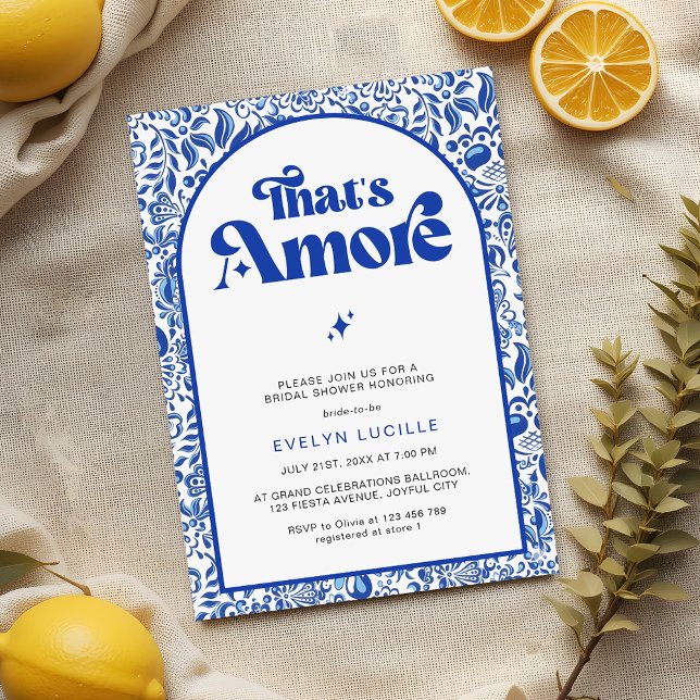 That's Amore Italian Blue Tile Retro Bridal Shower Invitation (Creator Uploaded)