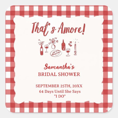 That's Amore Italian Bridal Shower Invitation Square Sticker