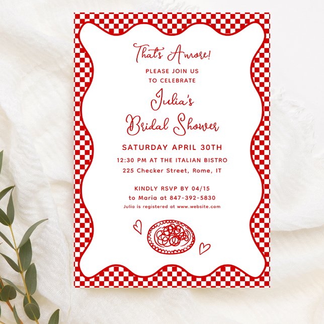 That's Amore! Italian Bridal Shower Red Checkered Invitation (Creator Uploaded)