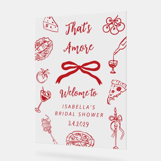 Thats Amore Italian Bridal Shower Welcome Acrylic Sign (Angle)
