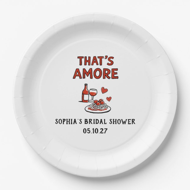 That's Amore Italian Bridal Shower Whimsical Red Paper Plates (Front)