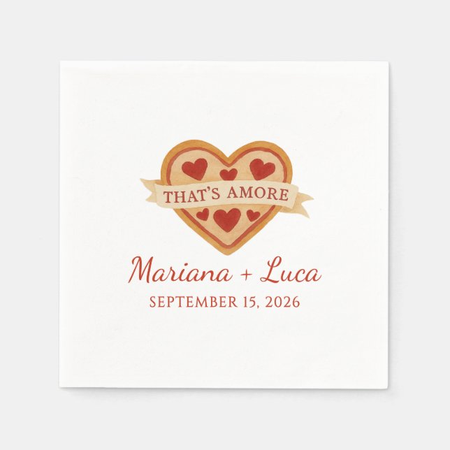 That's Amore Italian Chic Heart Pizza Wedding Napkins (Front)
