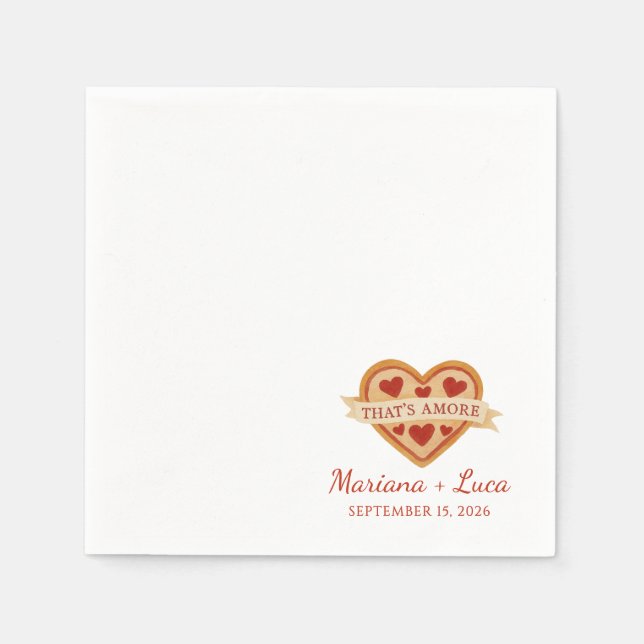 That's Amore Italian Chic Heart Pizza Wedding Napkins (Front)